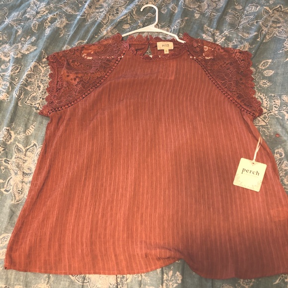 perch boutique Tops - Peachy Lacy Blouse
